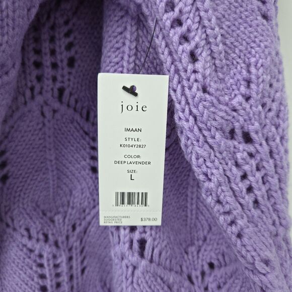 New Joie Imaan 100% Wool Open Knit Sweater Deep Lavender Chunky Knit Large - Picture 5 of 6